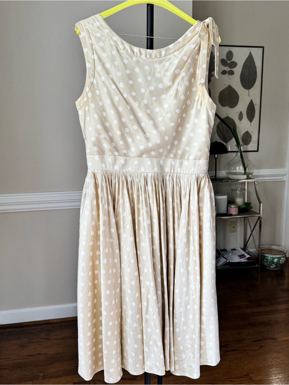 Rare Kate Spade „Melody“ Silk Polka Dot Fit & Flare Midi Dress Champagne/Gold